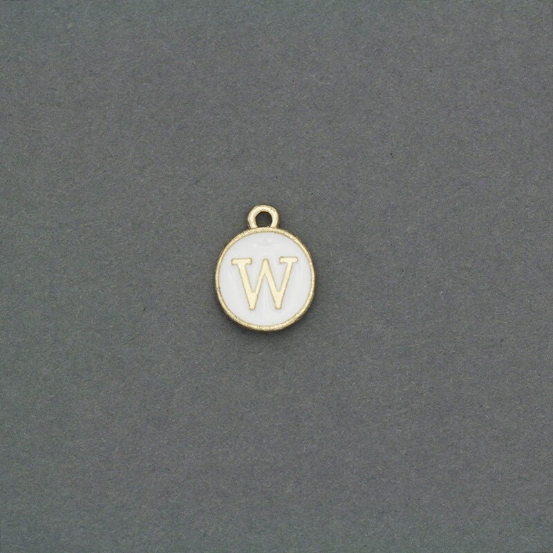 Zawieszki emaliowane monetka z literką "W" ładne złoto 11x14mm 1szt AKG464W