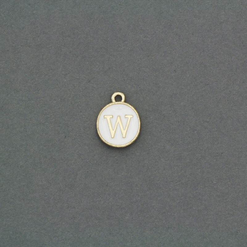 Zawieszki emaliowane monetka z literką "W" ładne złoto 11x14mm 1szt AKG464W