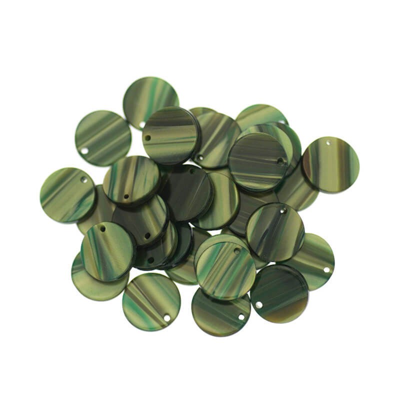Coin charms 14mm / green with streaks / Art Deco resin / 1pc XZR8602