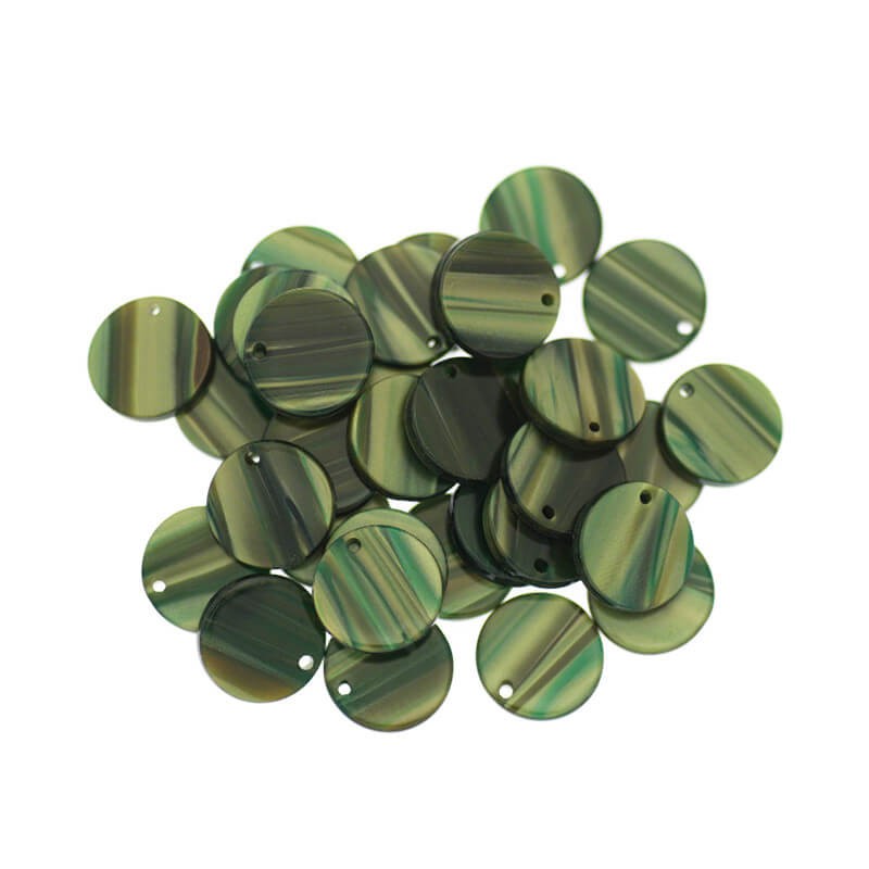 Coin charms 10mm / green with streaks / Art Deco resin / 1pc XZR8601
