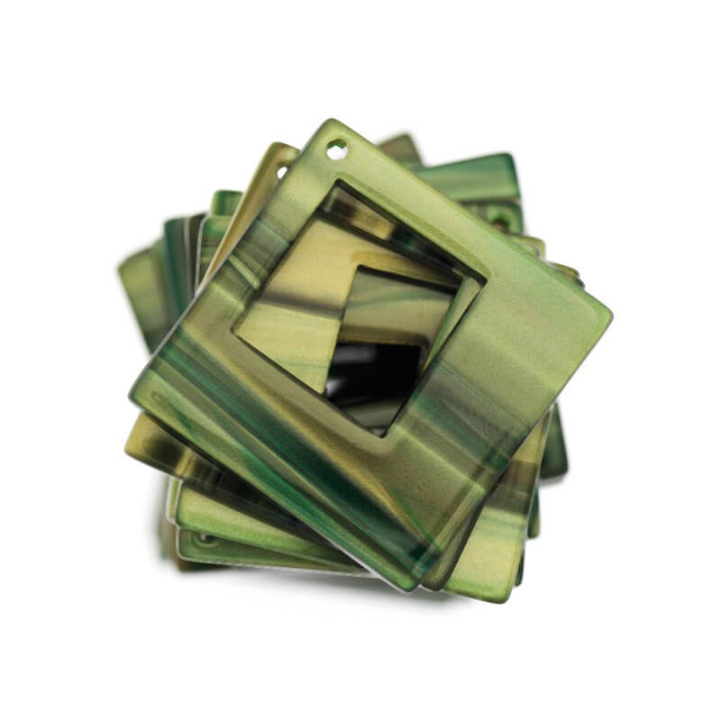 Pendants squares 25mm / green with streaks / Art Deco resin / 1pc XZR8605