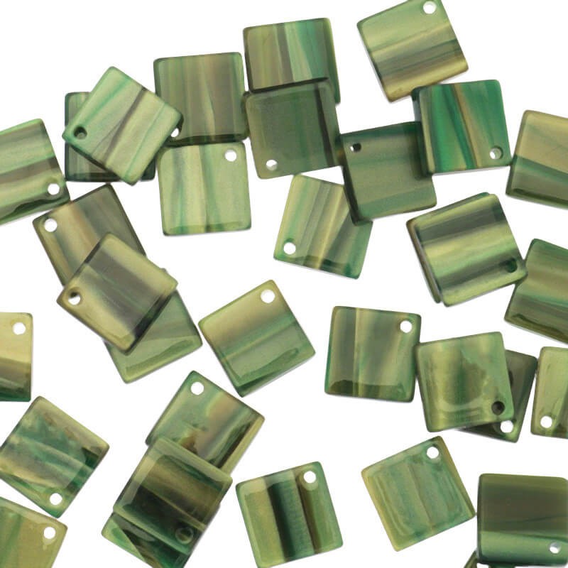 Pendants squares 10mm / green with streaks / Art Deco resin / 1pc XZR8611