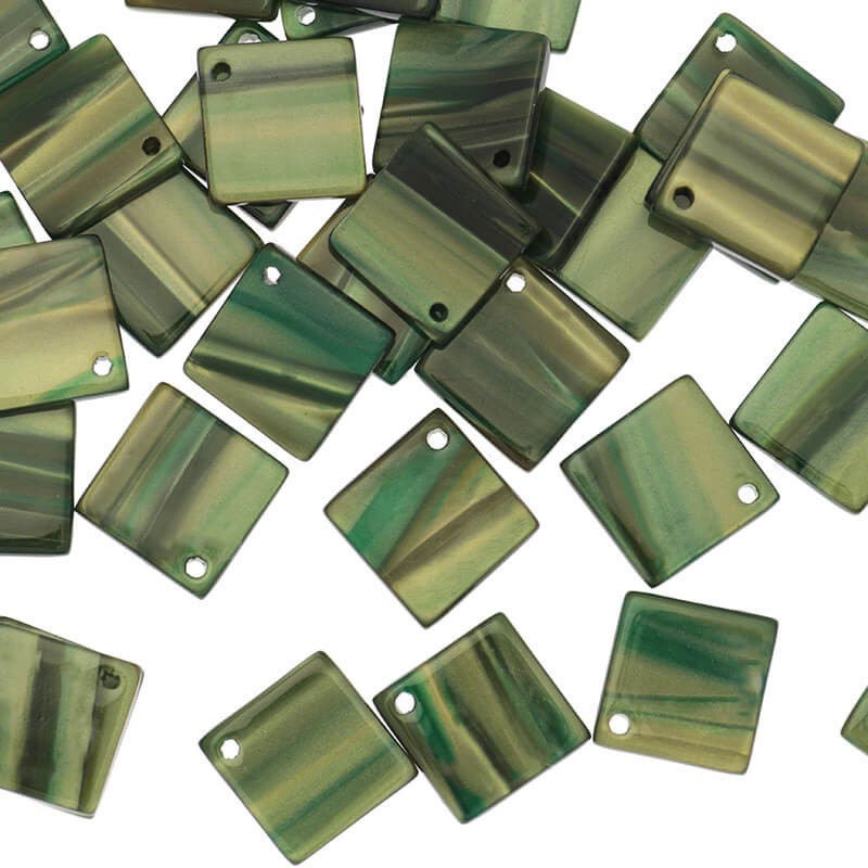 Pendants squares 12mm / green with streaks / Art Deco resin / 1pc XZR8610