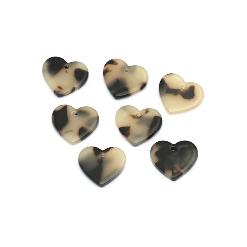 Heart pendant 13x16mm / Art Deco resin / light brown tortoiseshell / 1pc XZR1705