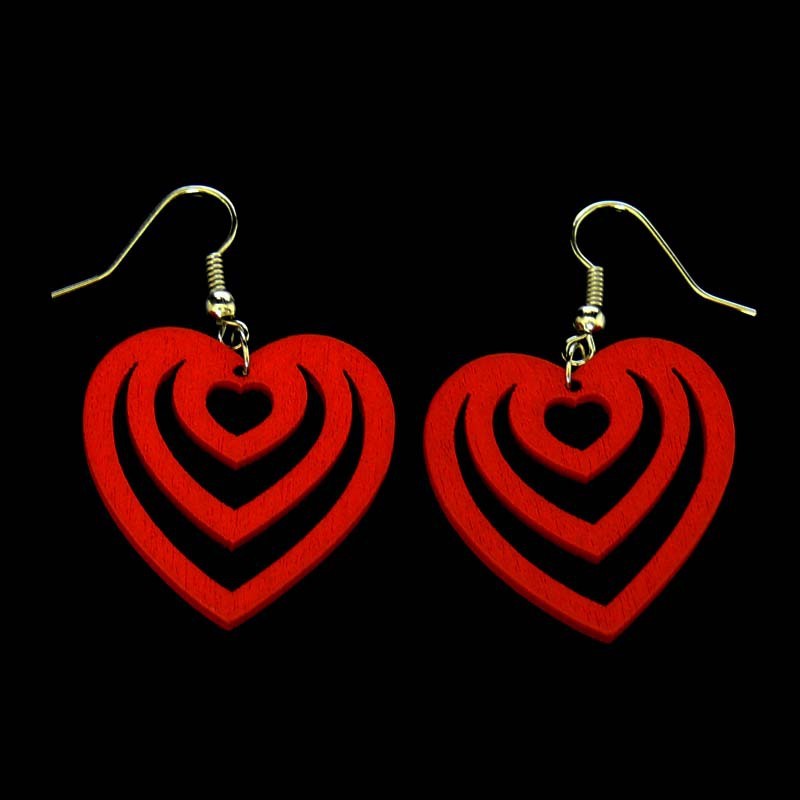 Wooden, openwork earrings, small heart DAM028
