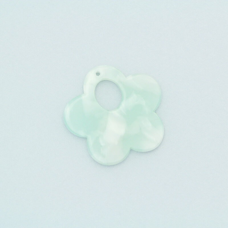 Flower pendants 28mm / mint pearl / Art Deco resin / 1pc XZR9304