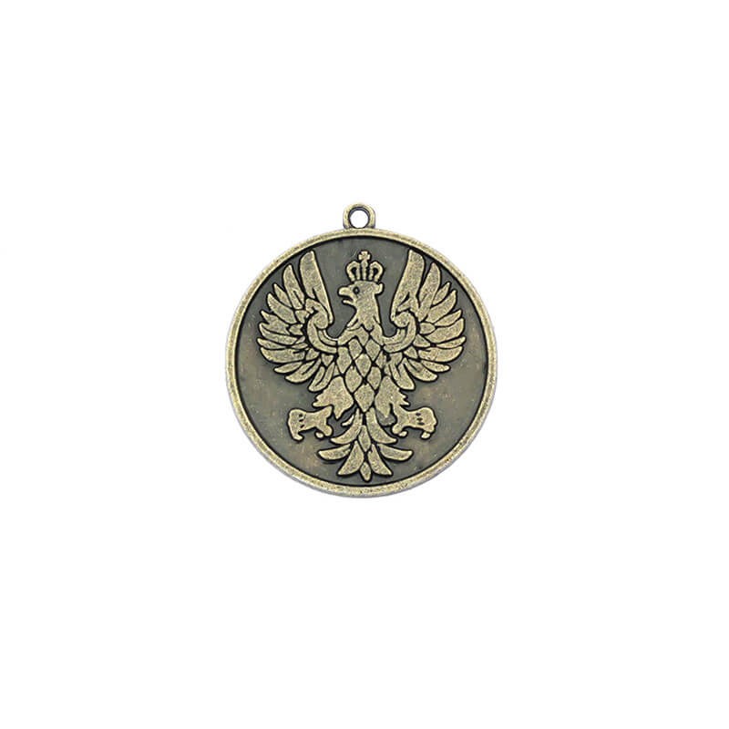Double-sided coin with an eagle / antique bronze pendant 35x38mm, 1 piece AAB289