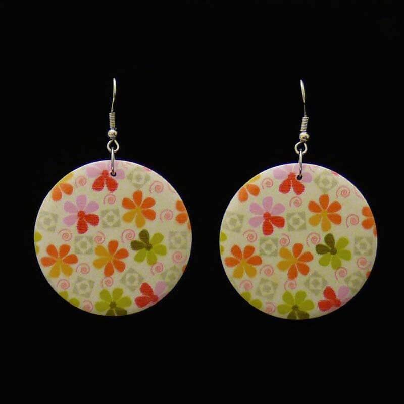 Wooden, colored, painted earrings D058