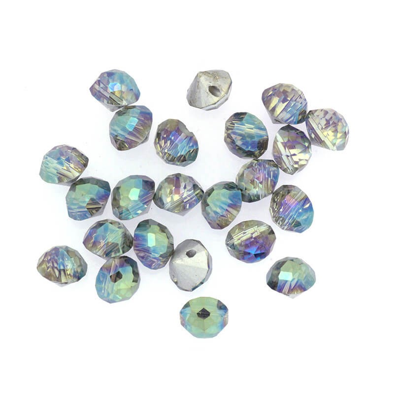 Faceted crystal beads transparent petrol effect 10x9mm 1pc SZSZLUX03