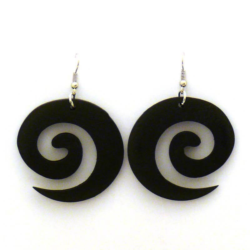 Wooden black spiral earrings D006