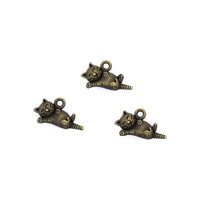 Pendants for bracelets cats, antique bronze 12x19mm, 2pcs AAB290