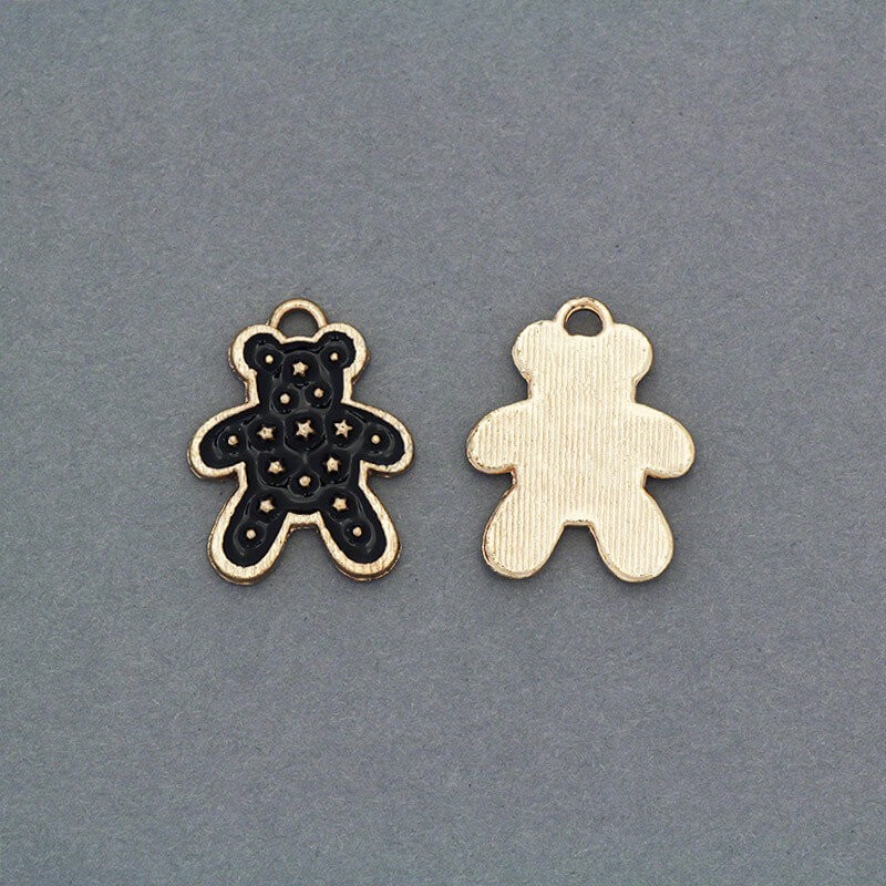 Enamel pendants teddy bears like Tous, black with stars, nice gold 19x15mm 1pc AKG481