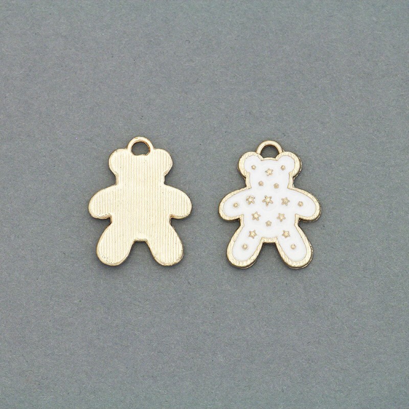 Enamel pendants teddy bears like Tous white with stars, nice gold 19x15mm 1pc AKG482