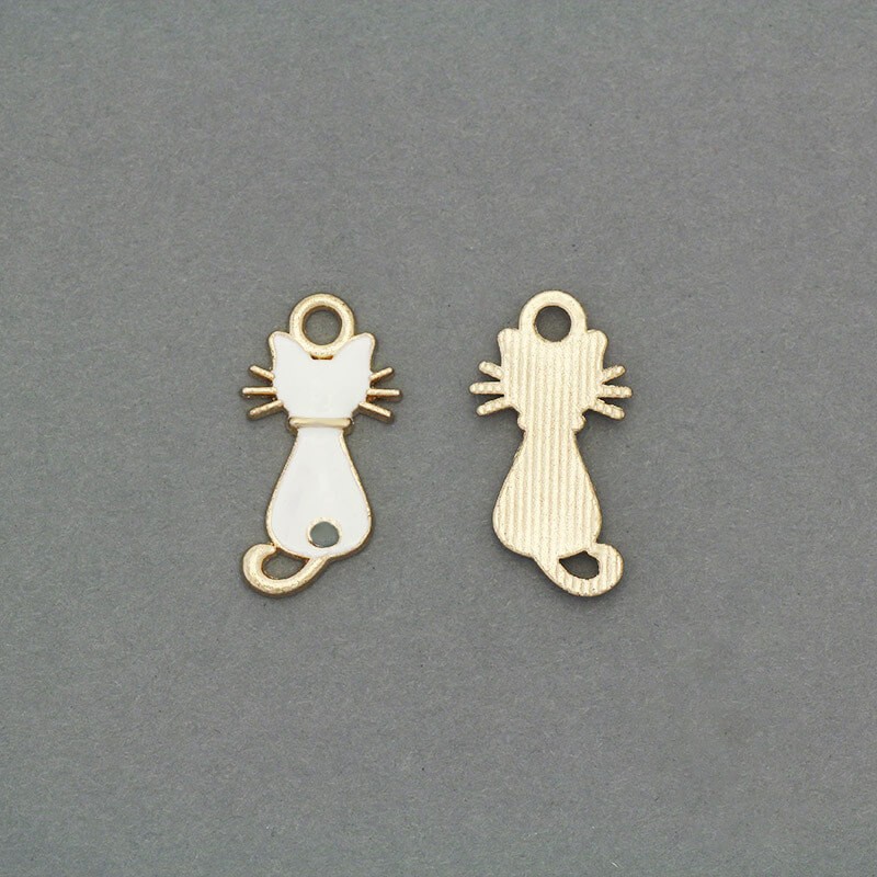 Pendant cat with mustache 20x11mm gold / white 1pc AKG473