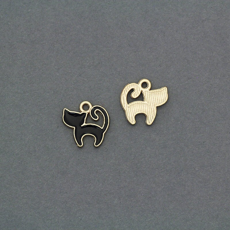 Pendants for bracelets cats 12x13mm gold / black 1pc AKG480