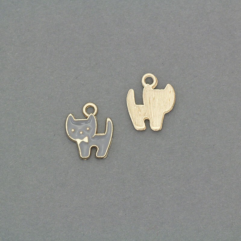 Pendants for bracelets kitten with a bow tie 12x14mm gold / gray 1pc AKG475