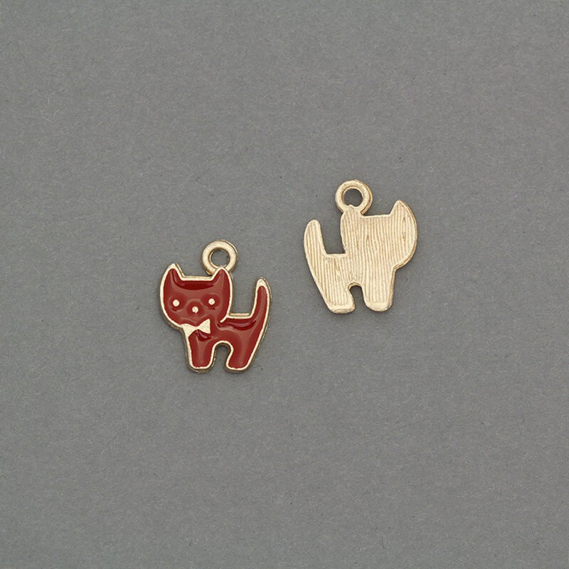 Pendants for bracelets kitten with a bow tie 12x14mm gold / red 1pc AKG476