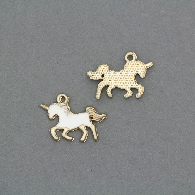 Pendants for bracelets unicorns 20x15mm gold / white 1pc AKG489