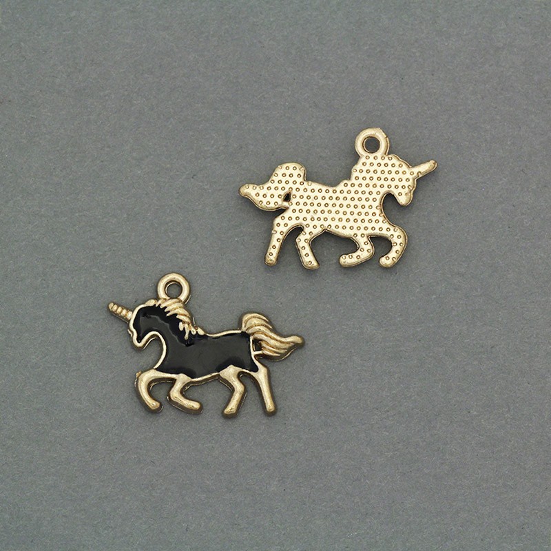 Pendants for bracelets unicorns 20x15mm gold / black 1pc AKG492