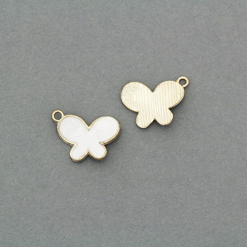 Pendants for bracelets, butterflies 12x15mm gold / white pearl 1pc AKG485