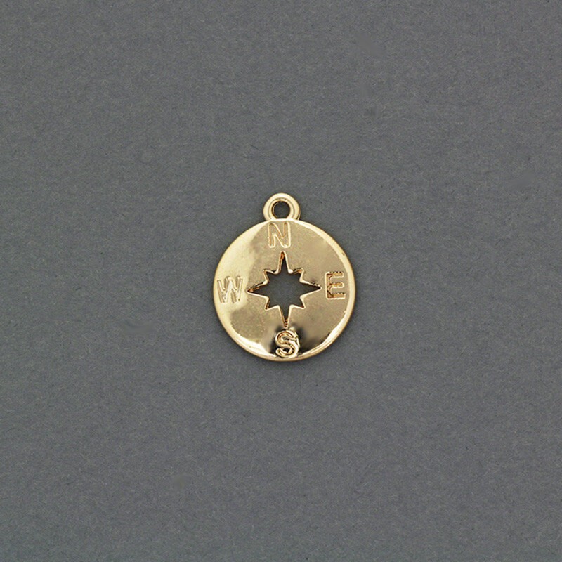 Wind rose pendant coin 14x16mm gold 1pc AKG422