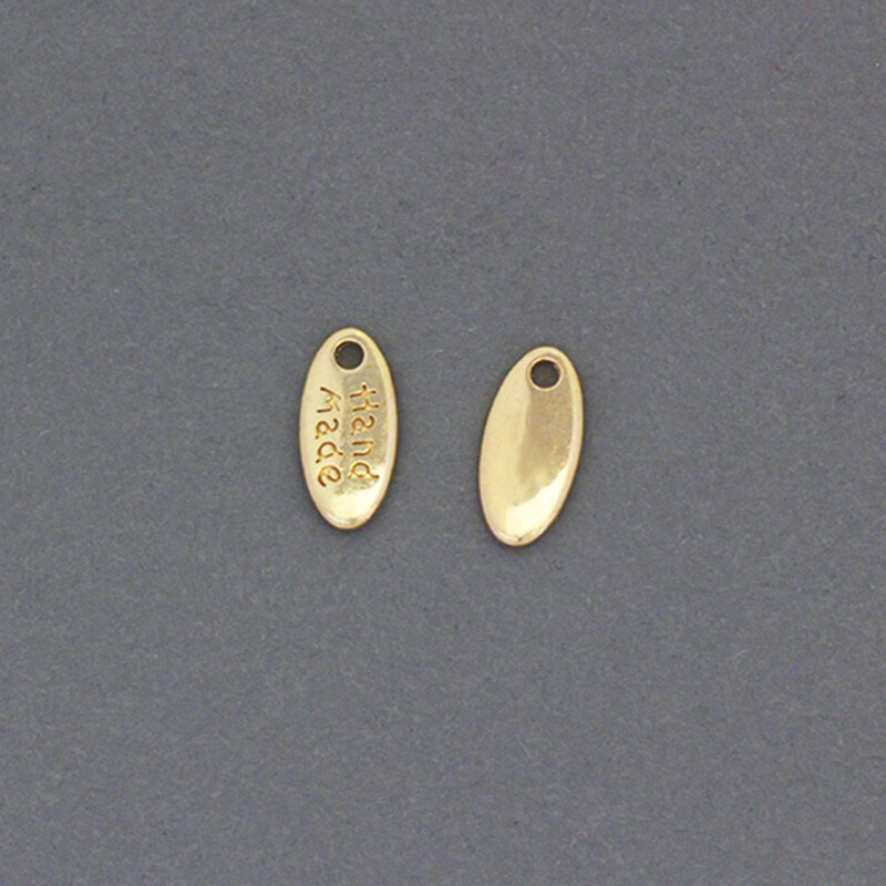 Zawieszki owalne metki z napisem Handmade ładne złoto 5x10mm 10szt AKG427
