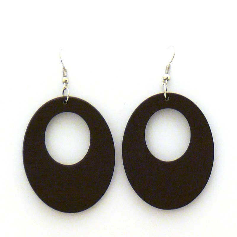 Wooden, openwork oval earrings D054