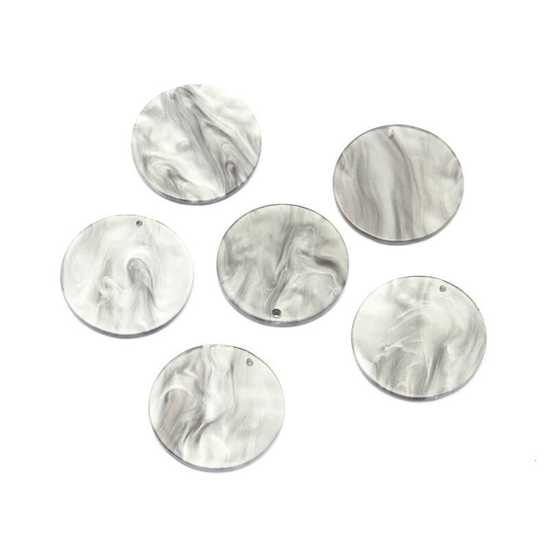 Coin charms 25mm / Art Deco resin / gray pearl / 1pc XZR96B