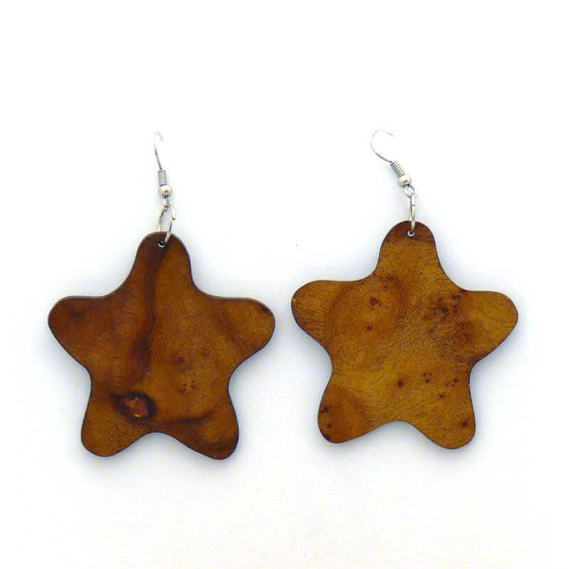 Wooden star earrings D074