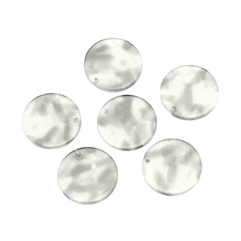 Coin charms 25mm / Art Deco resin / gray with glitter / 1pc XZR96M