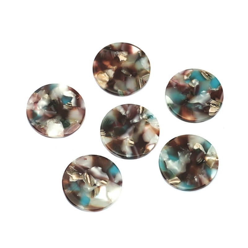 Coin pendants 25mm / Resin Art Deco / bronze, pearl, turquoise / 1pc XZR96I