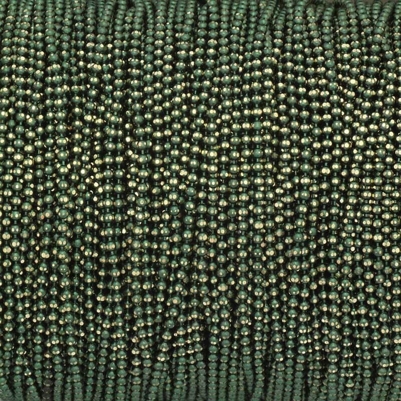 Łańcuszek kulkowy fasetowany 1.5mm zielony metalik/ złoty 1m LL01114F03