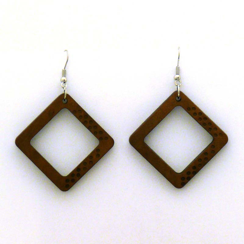 Wooden openwork earrings, square D094