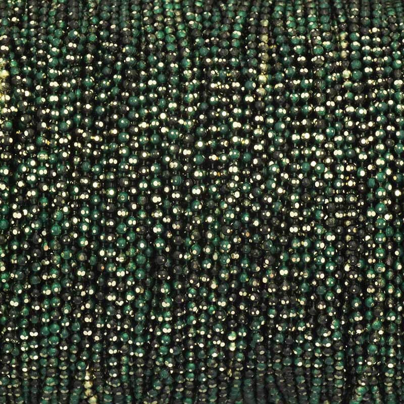 Łańcuszek kulkowy fasetowany 1.5mm czarno- zielony mix / złoty 1m LL01114F18
