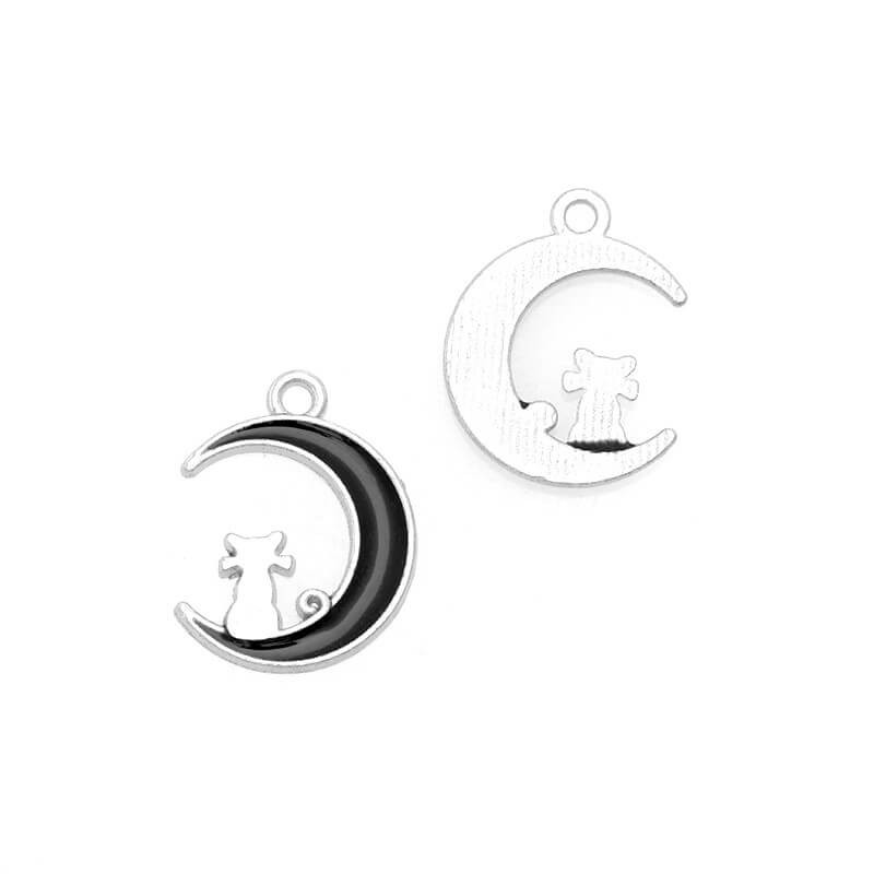 Cat on the moon pendant 20x16mm silver / black 1pc AAU042