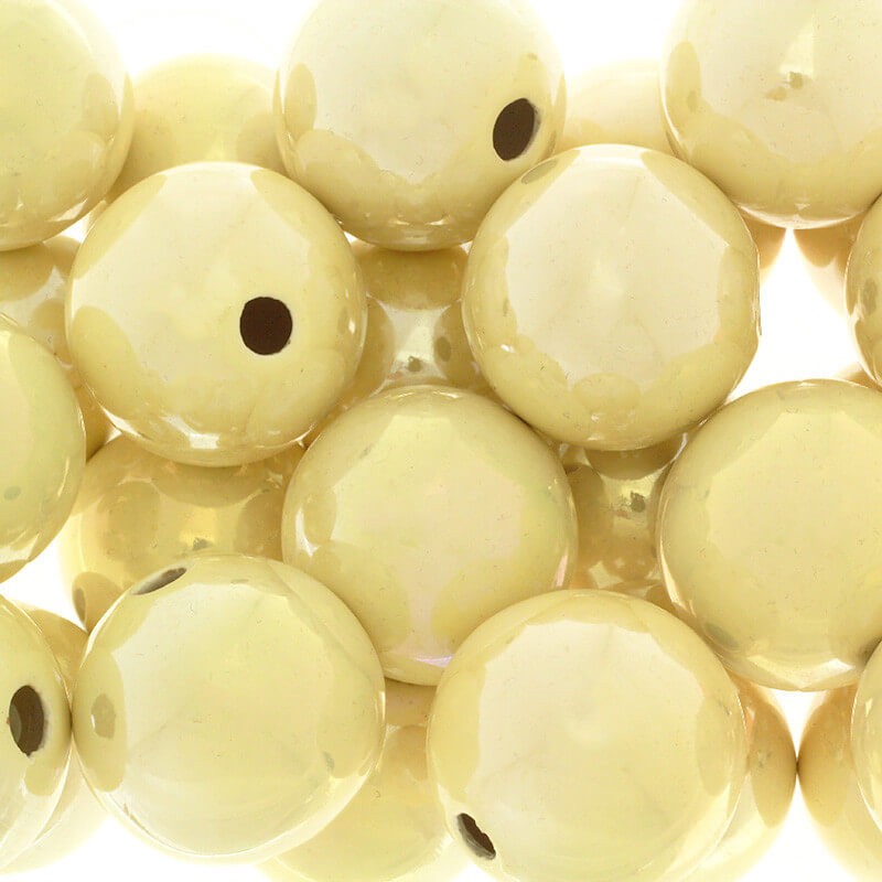 Porcelain ball beads cream gold gloss 35mm 1pc CKU35K05DB