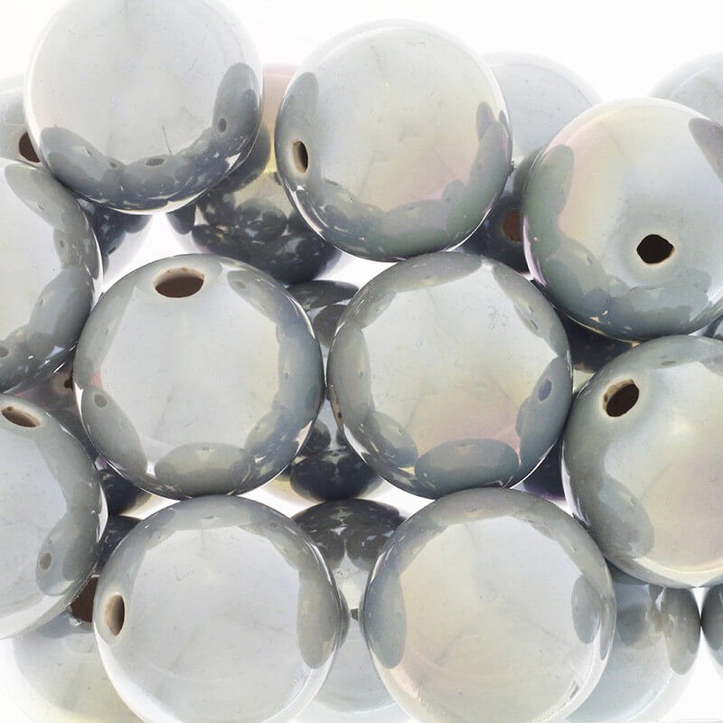 Koraliki ceramiczne kule jasne szare AB 35mm puste 1szt CKU35S09DB