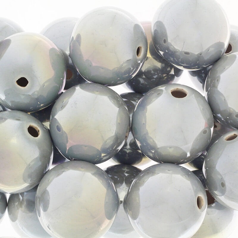 Koraliki ceramiczne kule jasne szare AB 35mm puste 1szt CKU35S09DB