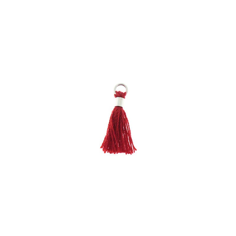 Micro tassels with a circle, dark red / silver, 18x2mm, 2 pcs TAMK46