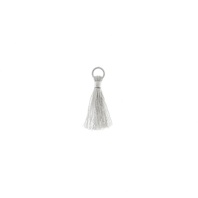 Micro tassels with a circle, cotton light gray / silver thread 18x2mm 2pcs TAMK56