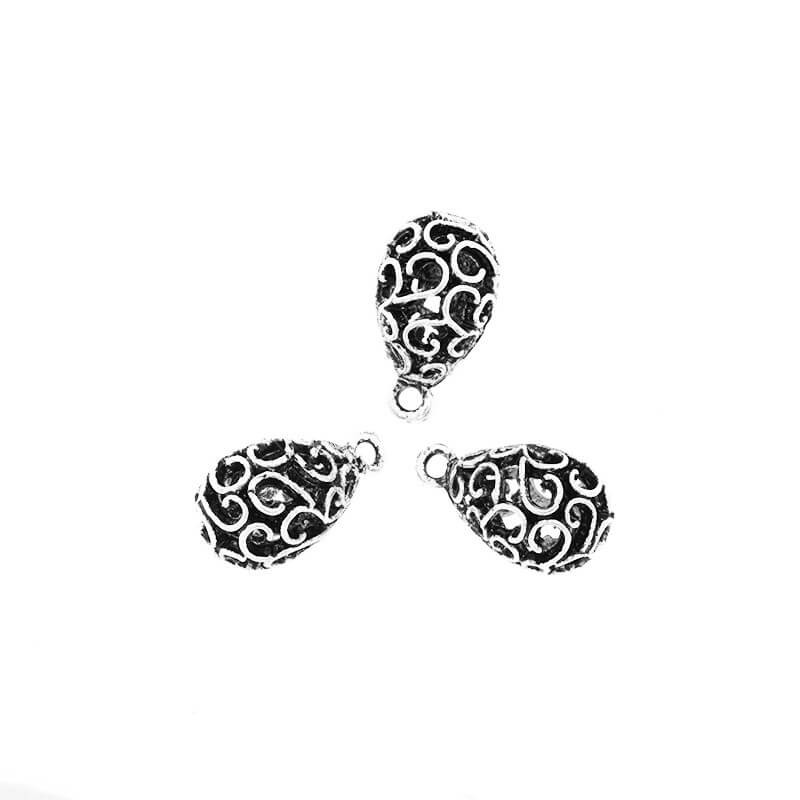 Pendants drops with a decor, antique silver, openwork 22x13mm, 1 piece AAT362