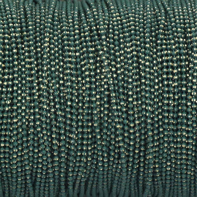 Łańcuszek kulkowy fasetowany 1.2mm ciemny zielony/ złoty 1m LL012F05