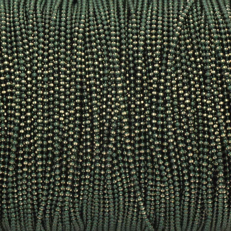 Łańcuszek kulkowy fasetowany 1.2mm ciemny zielony metalik/ złoty 1m LL012F10