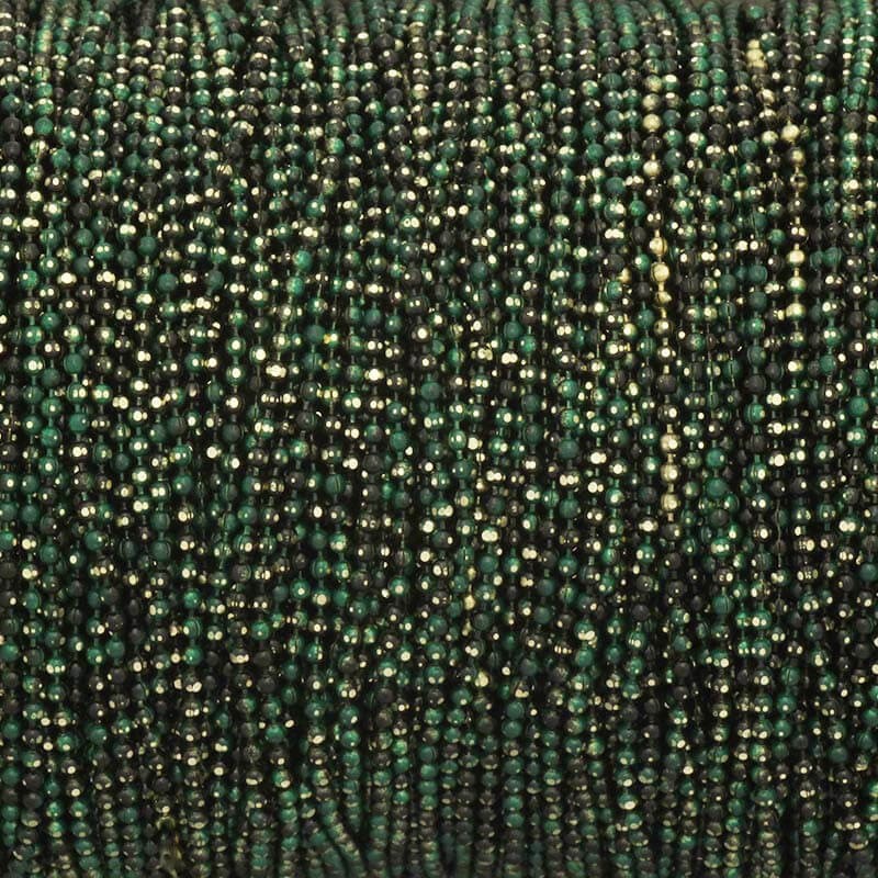 Łańcuszek kulkowy fasetowany 1.2mm czarno- zielony mix/ złoty 1m LL012F15