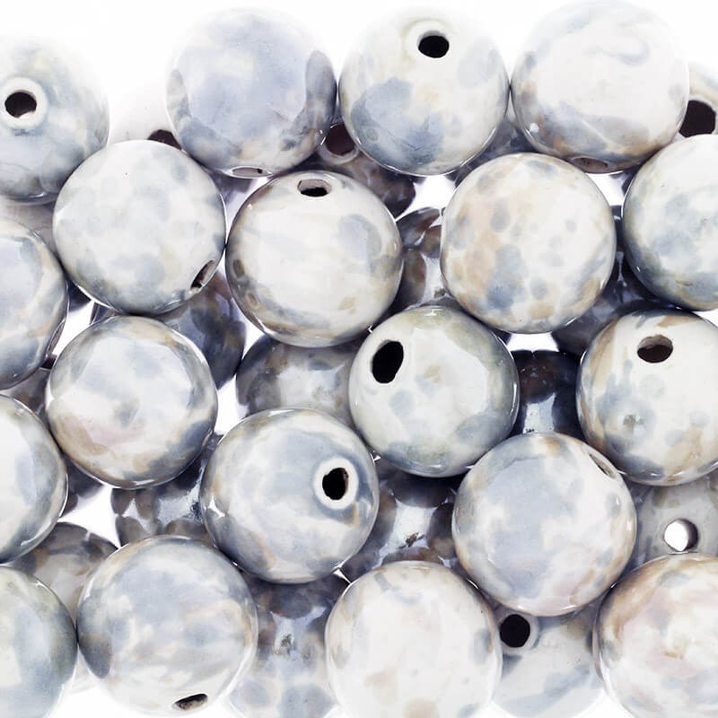 Ceramic beads hollow balls 28mm gray melange 1pc CKU28SMIXDB