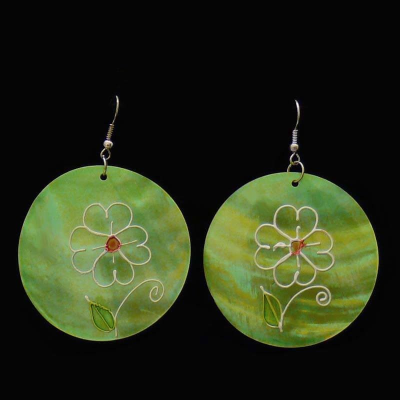 Mother of pearl earrings painted flower MP075