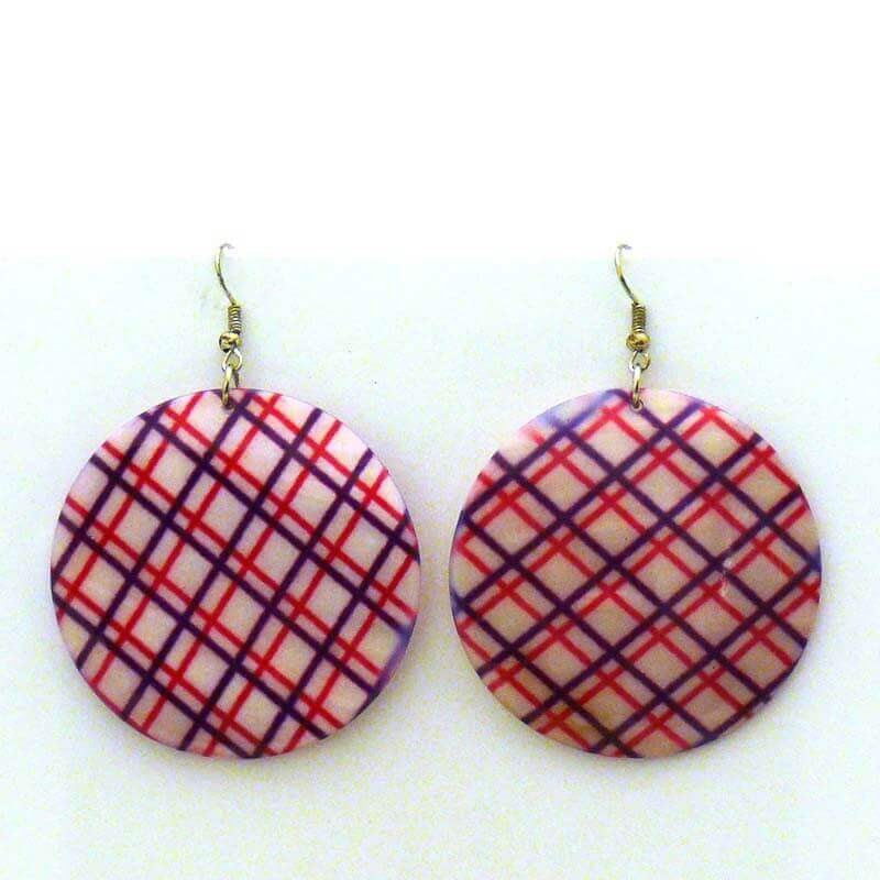 Mother-of-pearl earrings, checkered, MP076