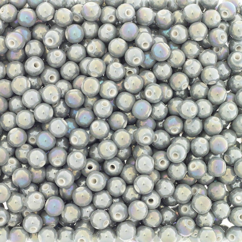 Ceramic beads 8mm medium gray ab 2pcs CKU08S01DA
