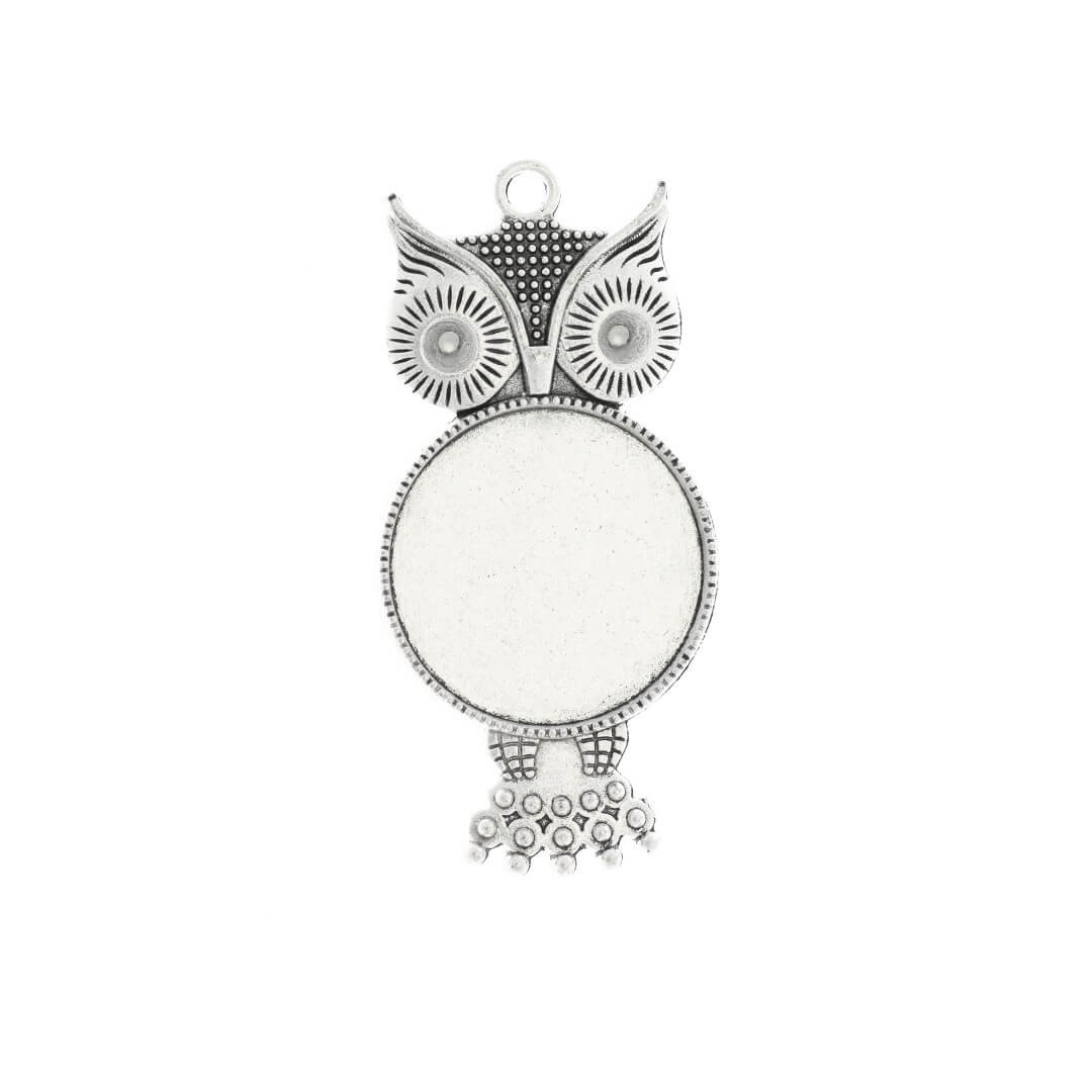 Cabochon bases 25mm owls antique silver 56x27mm 1pc OKWI25AS15