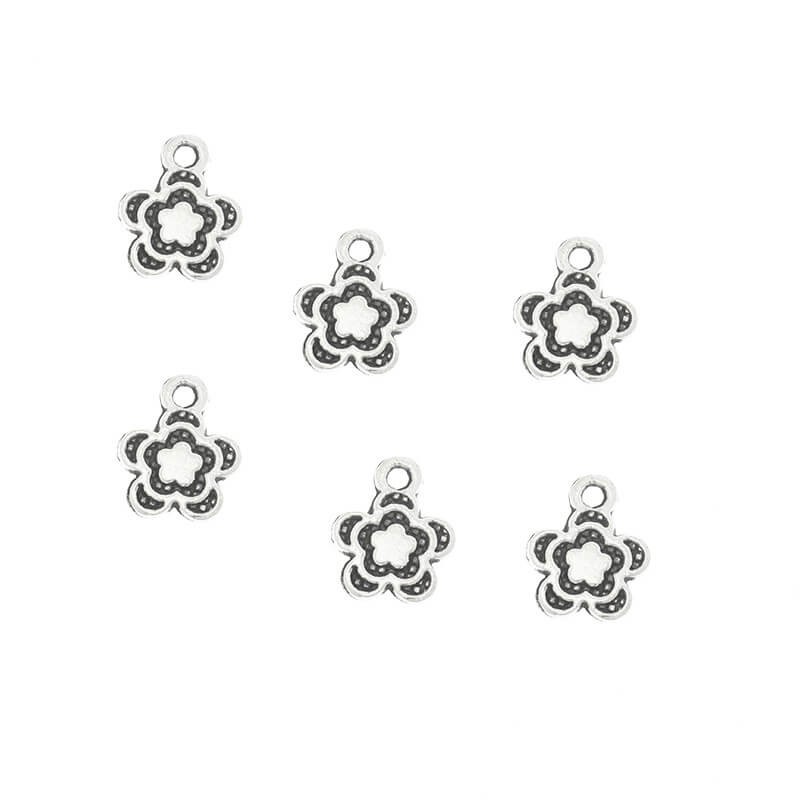 Flower pendants, 6 pcs, double-sided, silver 13x11mm AAU022